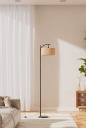 Living and Home Vintage Rattan Lampshade Floor Lamp in Black - thumbnail 2