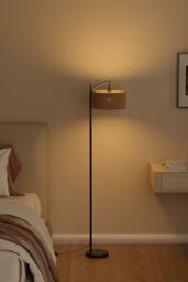 Living and Home Vintage Rattan Lampshade Floor Lamp in Black - thumbnail 4
