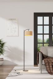 Living and Home Vintage Rattan Lampshade Floor Lamp in Black