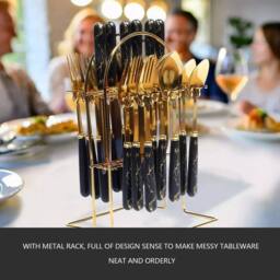 Hinsinc 24-Piece Cutlery Dinner Set - Gold Stainless Steel with Marble Handles - thumbnail 8