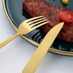 Hinsinc 24-Piece Cutlery Dinner Set - Gold Stainless Steel with Marble Handles - thumbnail 6