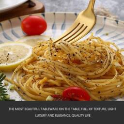 Hinsinc 24-Piece Cutlery Dinner Set - Gold Stainless Steel with Marble Handles - thumbnail 7