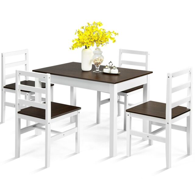 Costway 5PCS Wooden Dining Table & Chair Set Breakfast Kitchen Furniture Dining Room Set in Brown - image 1