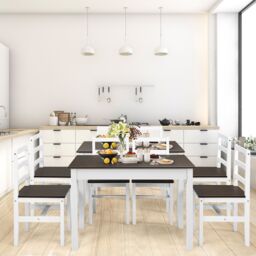 Costway 5PCS Wooden Dining Table & Chair Set Breakfast Kitchen Furniture Dining Room Set in Brown - thumbnail 4