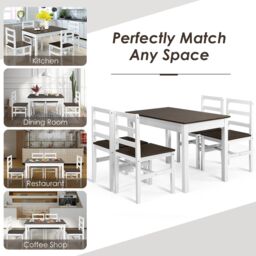 Costway 5PCS Wooden Dining Table & Chair Set Breakfast Kitchen Furniture Dining Room Set in Brown - thumbnail 5