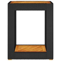 Berkfield Home Garden Side Table with Wooden Top Black 60x40x75 cm Poly Rattan - Size: 60 x 40 x 75 cm - thumbnail 6