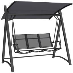 OUTSUNNY 3 Seater Swing Chair, Garden Swing Bench with Adjustable Canopy in Grey - thumbnail 2
