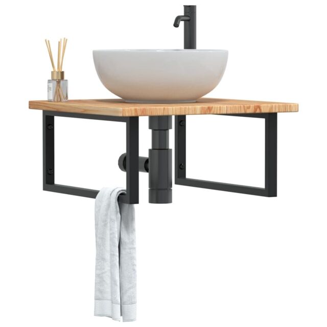Berkfield Home Basin Shelf Wall Mounted Steel & Solid Wood Oak in Brown - image 1
