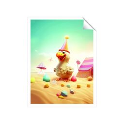 "Warren Reed - Designer Funky Chicken On A Beach Holiday Unframed Art Print - Size: W12"" x H16""" - thumbnail 1