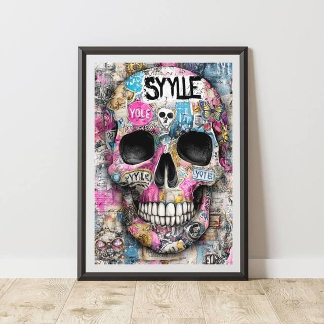 60 SECOND MAKEOVER Skull Graffiti Print Urban Street Art Poster Junk Journal - Size: A4 - image 1
