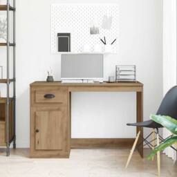 Berkfield Home Desk with Storage Artisan Oak 50x115x75 cm Engineered Wood in Brown - Size: 50 x 115 x 75 cm - thumbnail 4