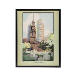"Artery8 St Pauls Chapel Cityscape Rachael R Elmer Framed Canvas Wall Art Print in Green - Size: W12"" x H16""" - thumbnail 1