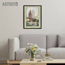"Artery8 St Pauls Chapel Cityscape Rachael R Elmer Framed Canvas Wall Art Print in Green - Size: W12"" x H16""" - thumbnail 3