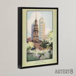 "Artery8 St Pauls Chapel Cityscape Rachael R Elmer Framed Canvas Wall Art Print in Green - Size: W12"" x H16""" - thumbnail 2