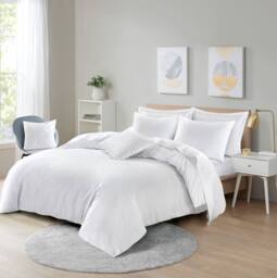 Homes-Linen Plain Dyed Polycotton Duvet Cover Set with Pillowcases in White - Size: Single - thumbnail 1