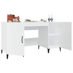Berkfield Home Desk High Gloss White 140x50x75 cm Engineered Wood - Size: 140 x 50 x 75 cm - thumbnail 5