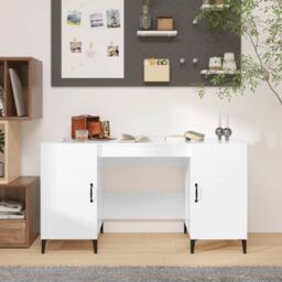 Berkfield Home Desk High Gloss White 140x50x75 cm Engineered Wood - Size: 140 x 50 x 75 cm - thumbnail 1