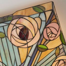 Loops Tiffany Glass Semi Flush Ceiling Light Pink Rose Inverted Square Shade i00062 in Clear - thumbnail 3