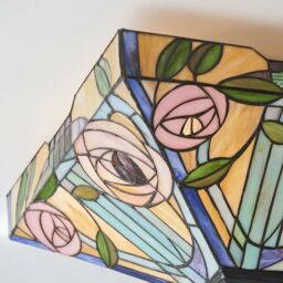 Loops Tiffany Glass Semi Flush Ceiling Light Pink Rose Inverted Square Shade i00062 in Clear - thumbnail 4