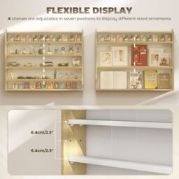 HOMCOM 5-Tier Wall Display Shelf Unit Cabinet w/ Shelves Glass Doors in Light Brown - Size: Small - thumbnail 4