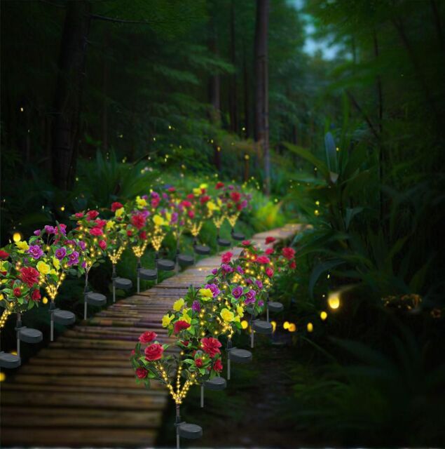 Obasyhig Pack of 4 Outdoor Landscape Solar Azalea Atmospheric LED Lights in Purple - image 1