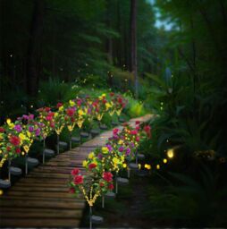 Obasyhig Pack of 4 Outdoor Landscape Solar Azalea Atmospheric LED Lights in Purple - thumbnail 1