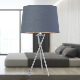 First Choice Lighting Tripod - Chrome Lamp with Grey & Gold Fabric Shade in Silver - thumbnail 7