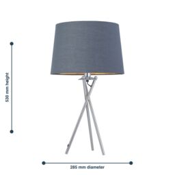 First Choice Lighting Tripod - Chrome Lamp with Grey & Gold Fabric Shade in Silver - thumbnail 9
