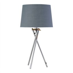 First Choice Lighting Tripod - Chrome Lamp with Grey & Gold Fabric Shade in Silver - thumbnail 2