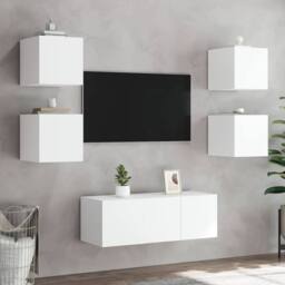 Berkfield Home TV Wall Cabinets with LED Lights 2 pcs White 30.5x35x30 cm - thumbnail 5