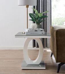 FurnitureboxUK Giovani Modern Square White High Gloss & Glass Top Side End Table Perfect for Living Rooms Hallways Bedrooms in Grey