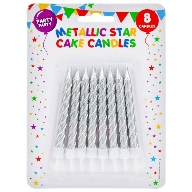 VFM e-Store 8 Metallic Silver Birthday Cake Candles, Party Supplies (75mm) - image 1
