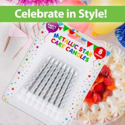 VFM e-Store 8 Metallic Silver Birthday Cake Candles, Party Supplies (75mm) - thumbnail 3