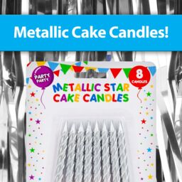 VFM e-Store 8 Metallic Silver Birthday Cake Candles, Party Supplies (75mm) - thumbnail 2