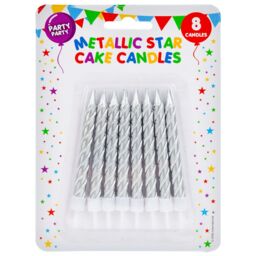 VFM e-Store 8 Metallic Silver Birthday Cake Candles, Party Supplies (75mm)