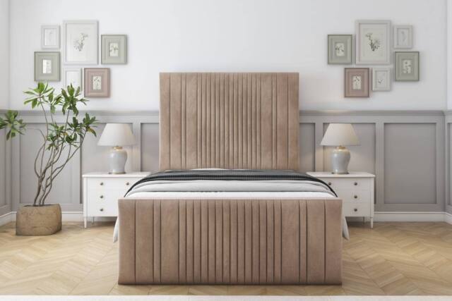 "Sloomy Kingsley Naples Frame-Mattress - 50"" Upholstered Headboard in Light Brown - Size: Small Double" - image 1