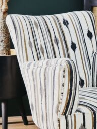 Orsina Armchair With Flared Arms, Handwoven Cotton Upholstery With Diamond Pattern, Mango Wood Legs - thumbnail 3