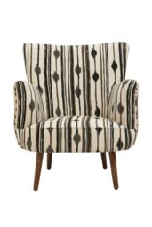 Orsina Armchair With Flared Arms, Handwoven Cotton Upholstery With Diamond Pattern, Mango Wood Legs - thumbnail 6