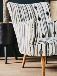Orsina Armchair With Flared Arms, Handwoven Cotton Upholstery With Diamond Pattern, Mango Wood Legs - thumbnail 4