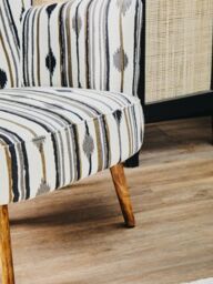 Orsina Armchair With Flared Arms, Handwoven Cotton Upholstery With Diamond Pattern, Mango Wood Legs - thumbnail 2