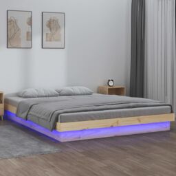 Berkfield Home LED Bed Frame without Mattress 120x200 cm Solid Wood in Brown - Size: Small Double - thumbnail 1