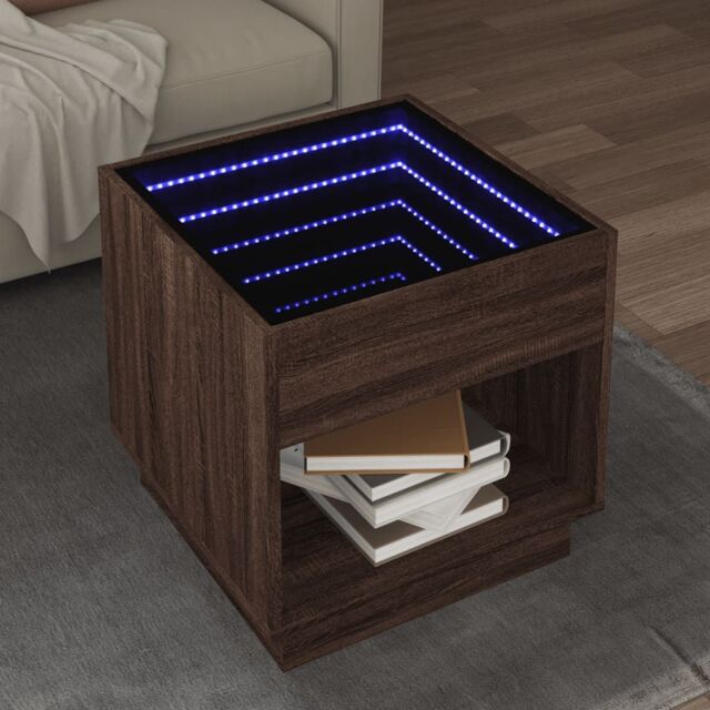 Berkfield Home Coffee Table with Infinity LED Brown Oak 50x50x50 cm - Size: 50 x 50 x 50 cm - image 1