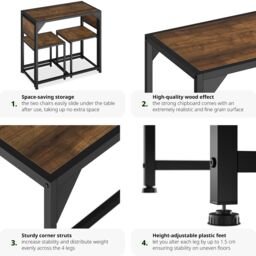 tectake Dining Table & Chairs Milton - 3-piece set in Brown - thumbnail 5