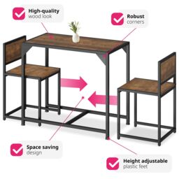 tectake Dining Table & Chairs Milton - 3-piece set in Brown - thumbnail 3