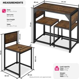 tectake Dining Table & Chairs Milton - 3-piece set in Brown - thumbnail 6