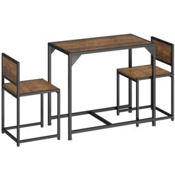 tectake Dining Table & Chairs Milton - 3-piece set in Brown