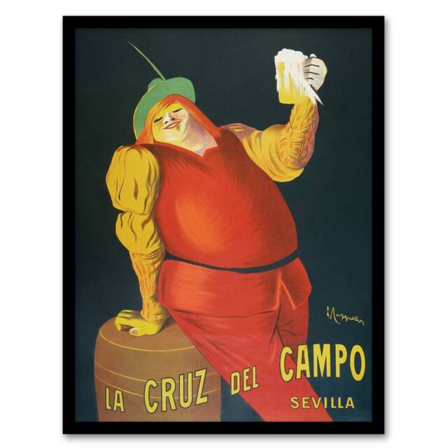 Artery8 La Cruz del Campo Beer Advert Vintage Framed Wall Art Print Cappiello in Red - Size: A4 - image 1