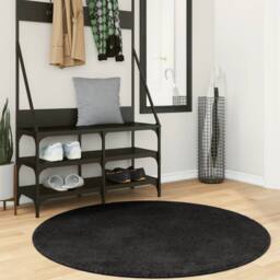 Berkfield Home Rug HUARTE Short Pile Soft & Washable Black √ò 120 cm - Size: Medium - thumbnail 2