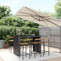 Berkfield Home 7 Piece Garden Bar Set Black Poly Rattan& Solid Wood Acacia - thumbnail 2