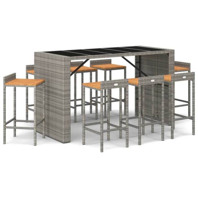 Berkfield Home 9 Piece Garden Bar Set Grey Poly Rattan& Solid Wood Acacia - image 1